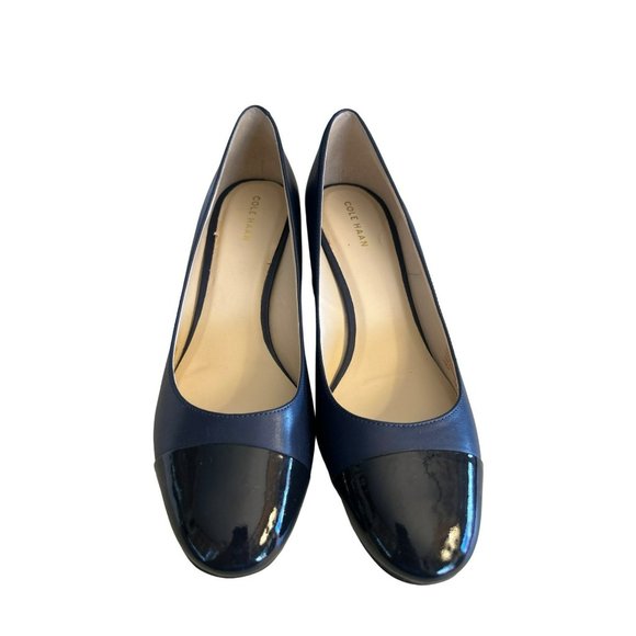 Cole Haan Navy Blue Women's Leather Patent Leather Chunky Heel Size 9B EUC - Picture 2 of 6
